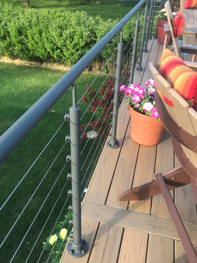 36" Anthracite Top Mount Post, Cable Infill, Anthracite Handrail