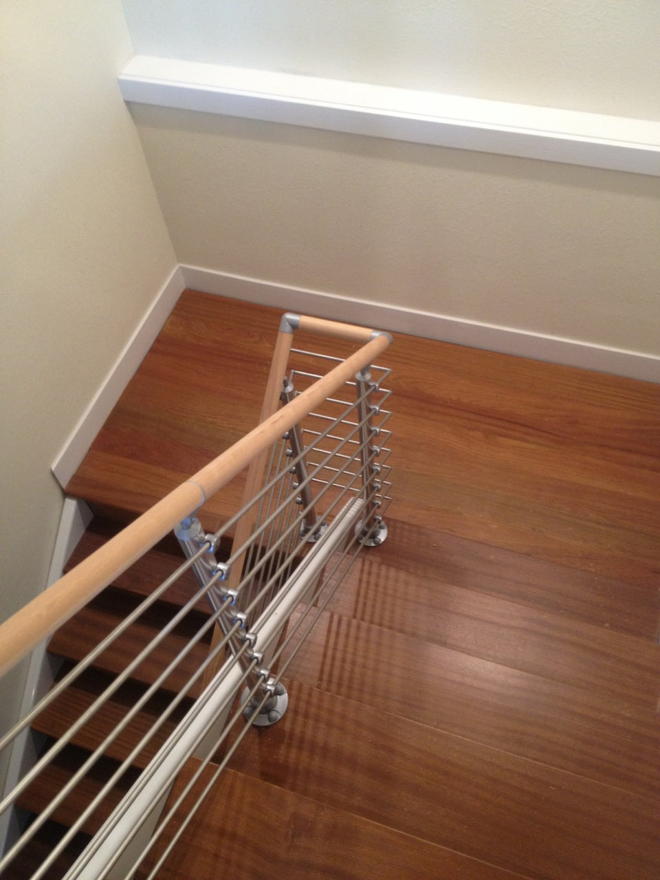 36" Brushed Aluminum Top Mount Post, Tube Infill, Unfinished Beechwood Handrail