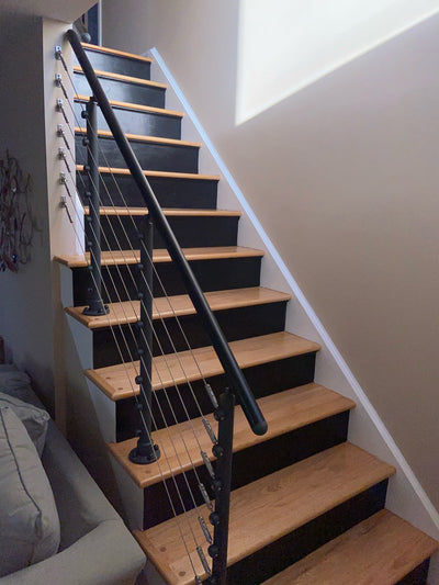 36" Anthracite Top Mount Post, Cable Infill with Cable Wall Terminals, Anthracite Handrail