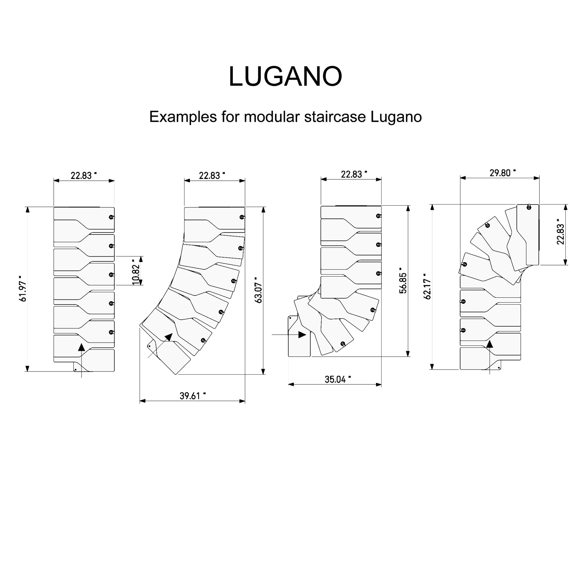 Dolle Lugano Modular Staircase Kit - White Layout